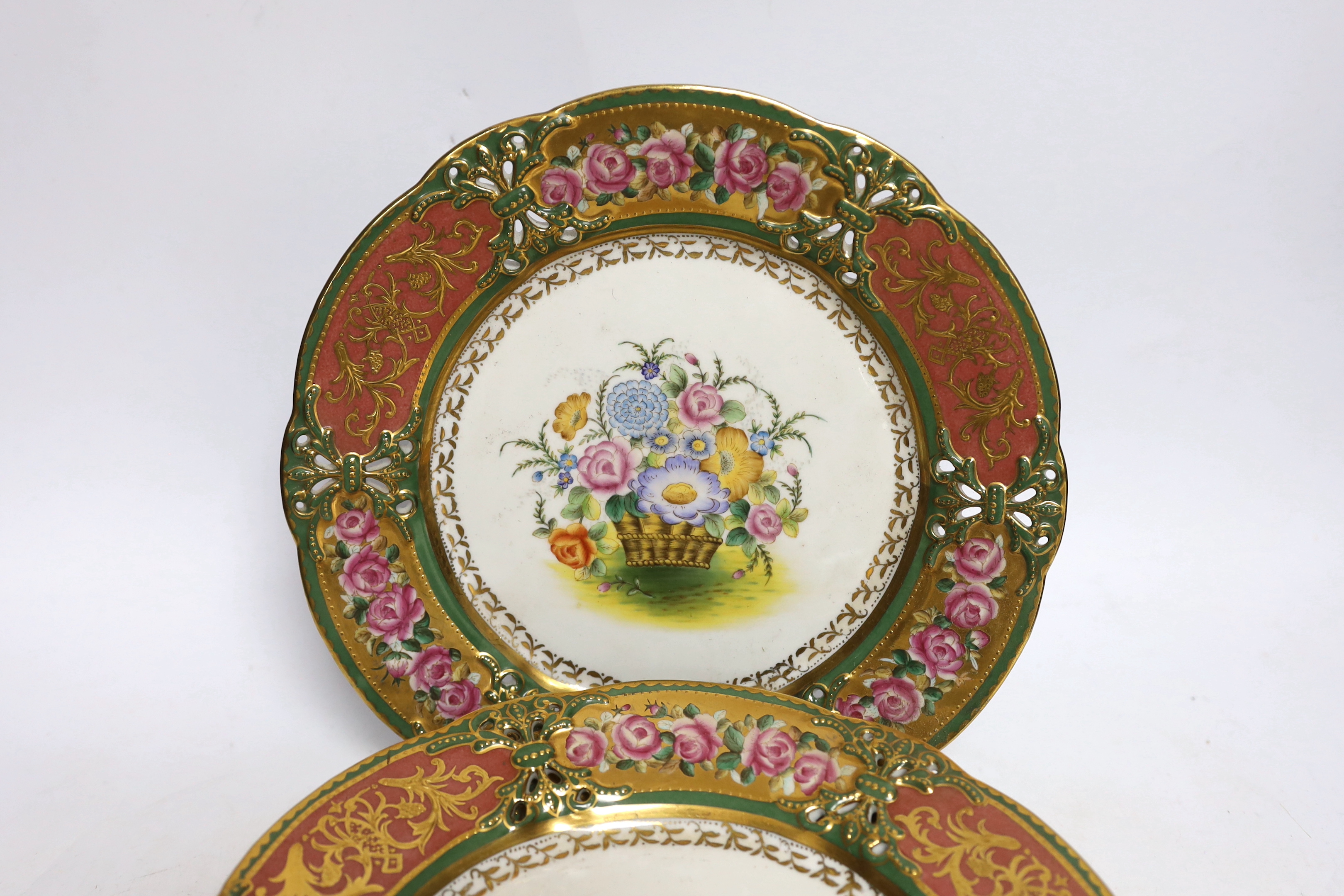 A set of six floral Sevres-style dessert plates